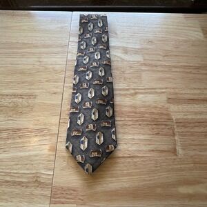 Robert Talbott Studio Extra Long Silk Tie Brown Geometric Abstract Pattern USA